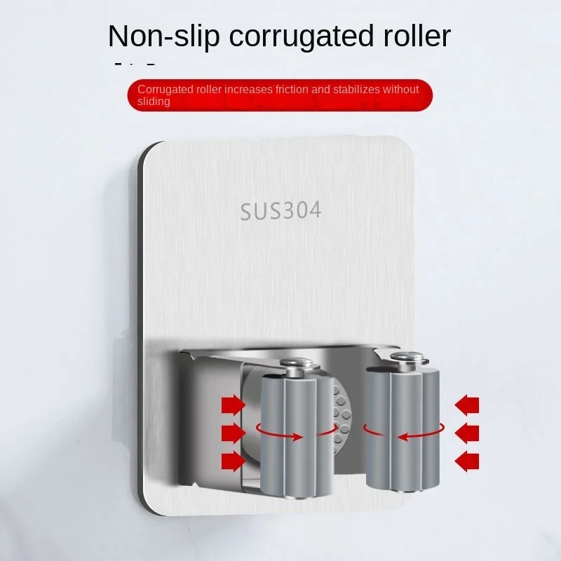 Rental Friendly No Drill Wall-mounted Holder for Mop Drying in Apartment Hallways or Closets