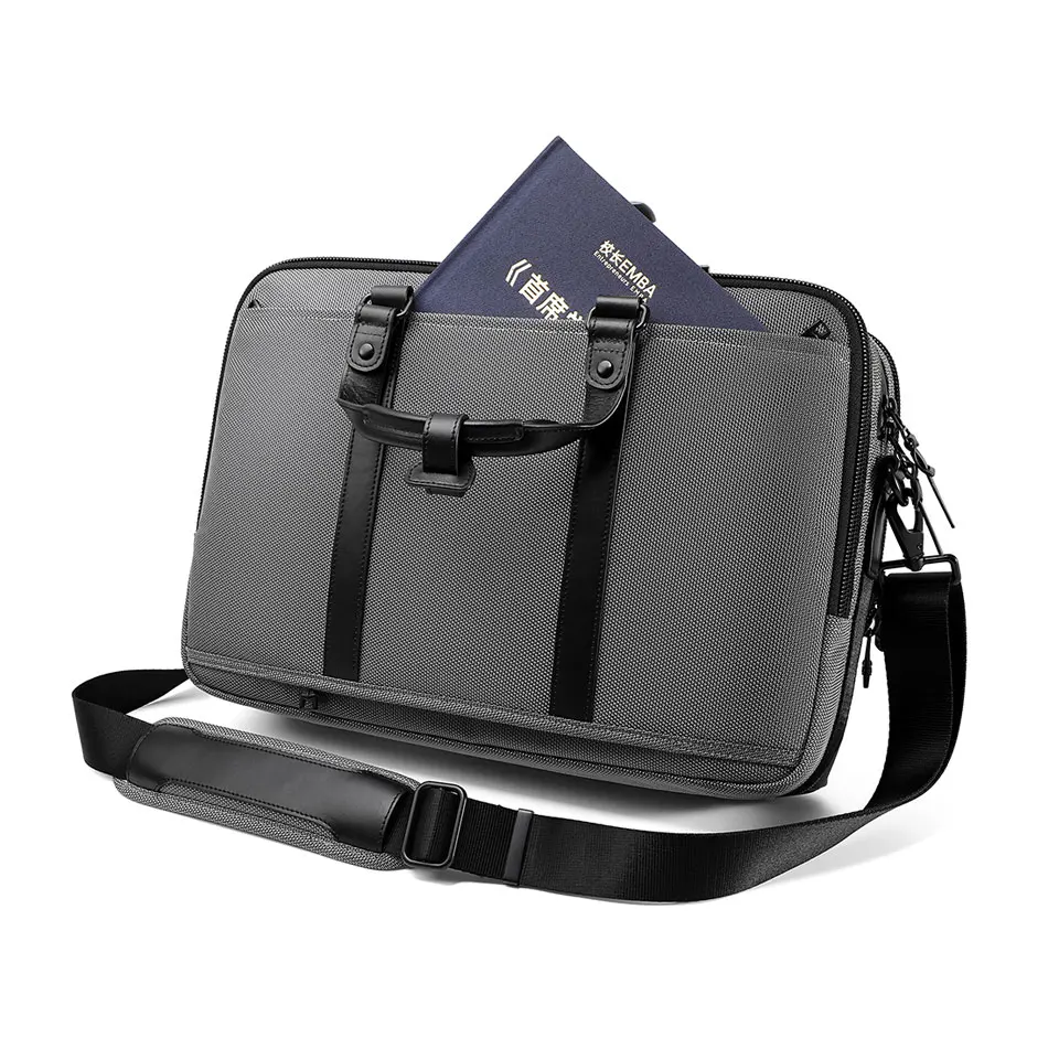 Custom Logo 14L Volume Fit 16 Inch Laptop Genuine Leather Decoration Luxury Ballistic Nylon Office Bag for Men