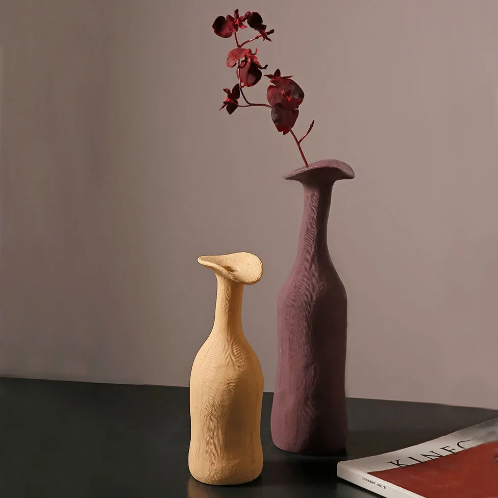 INS Wholesale Modern Irregular Nordic Home Decor Custom Shaped Modern Geometric Morandi Color Flower Arrangement Ceramic Vase