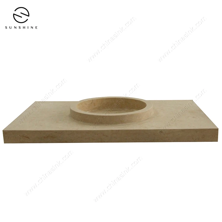 Custom Logo Beige Cream Marble Stone Washbasins Vanity Bathroom Vanity With Sink Wash Basin Price
