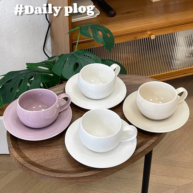 Wholesale 9 OZ High Quality Ceramic Coffee Mug Egg Shape Espresso Cups Set  with Handle and Tray Porcelain Coffee Cups