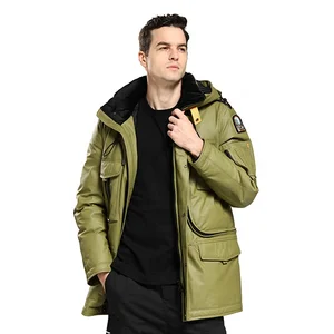 Factory Direct Sale Latest Winter Warm Men's Long Green Sheepskin Leather Down Jacket