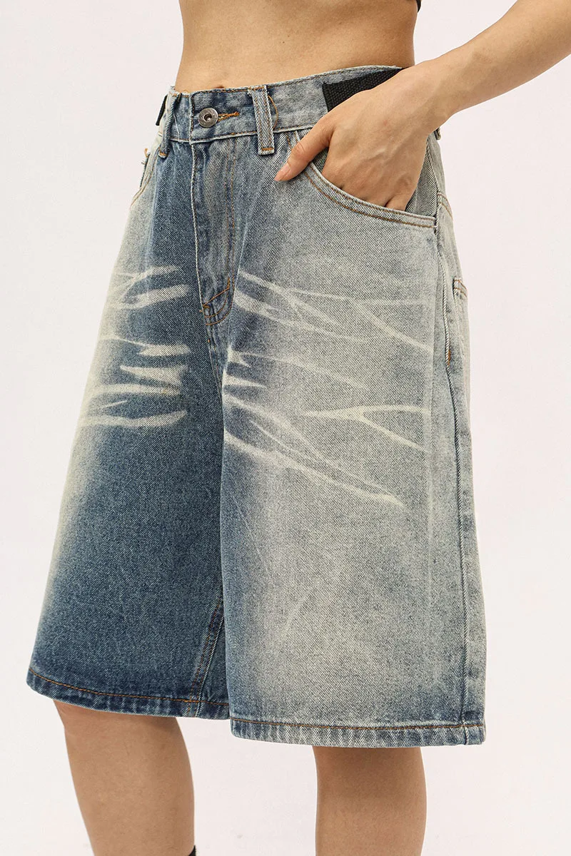 Clothing Manufacturers Whisker Washed Loose Custom Denim Shorts Men Men's Shorts