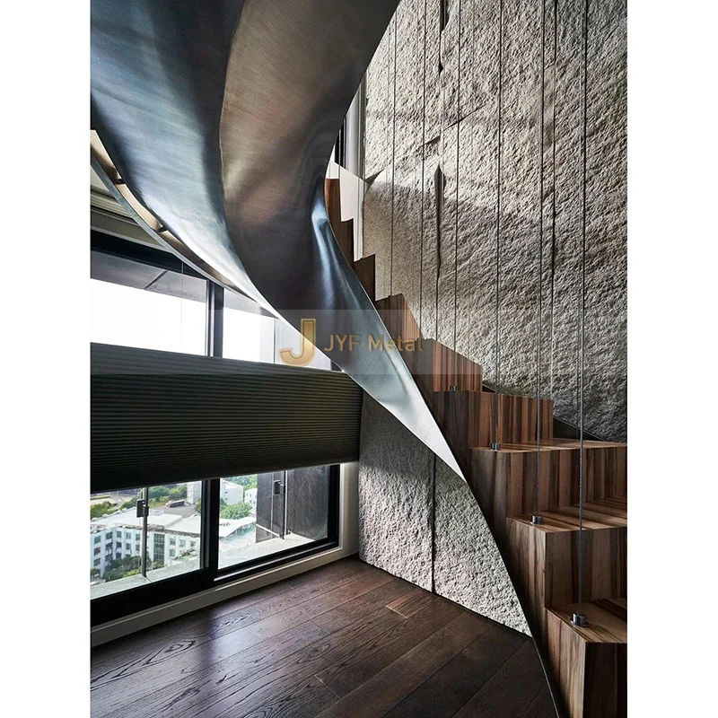 C60 Customization Steel Curve Staircase Stairs Stainless Steel With Glass Modern Indoor Villa/Hotel Wooden Stairs
