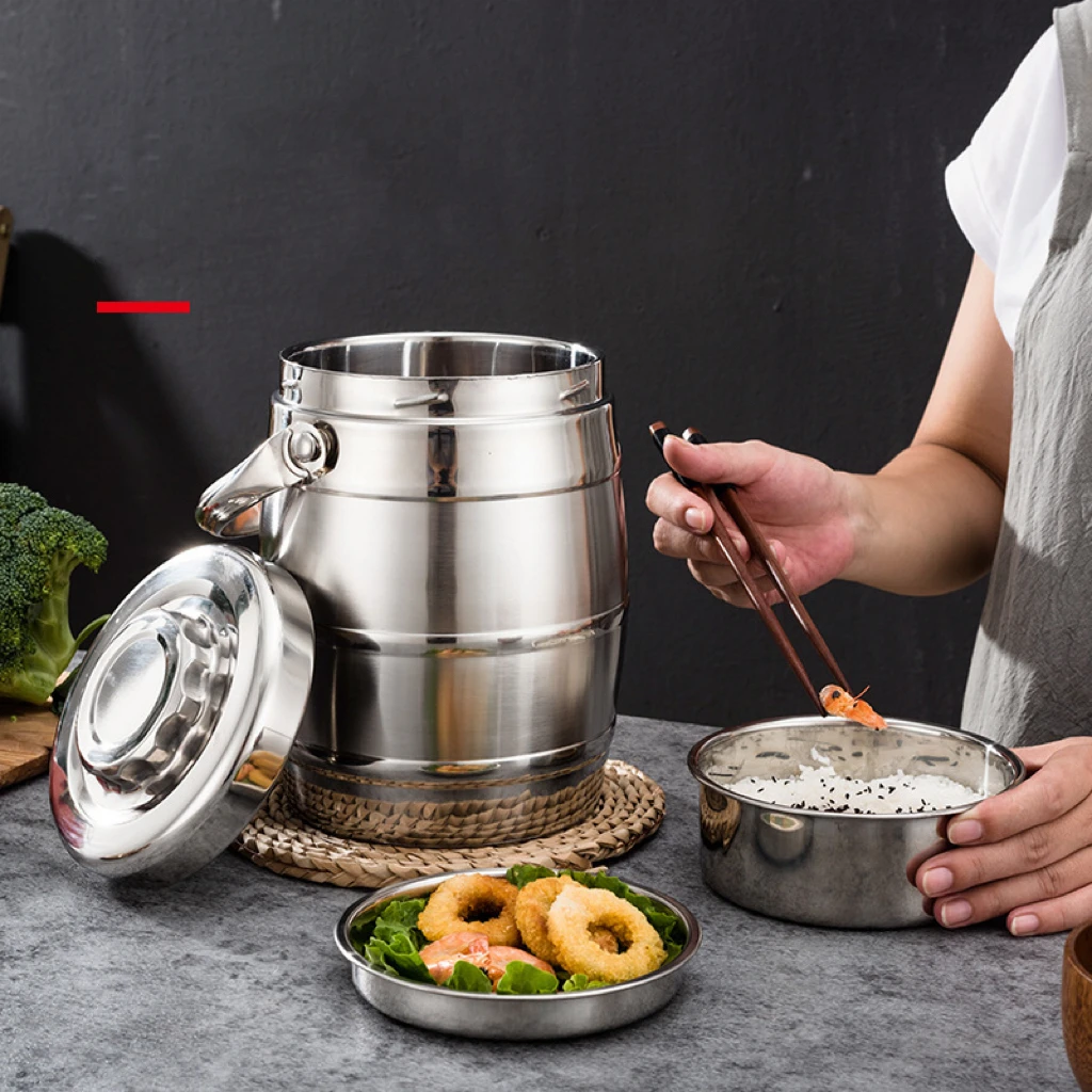 Drum Shape 3 Layer Round 8L Lunch Box Tiffin Box Stainless Steel Thermal Food Carrier