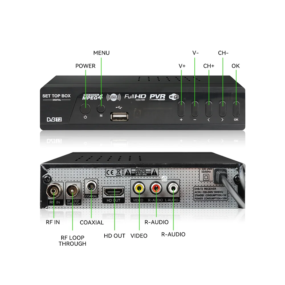 Multilanguage Stb Dvb T2 H.264 Digital signal Tv Tuner Decoder Dvb T2 Digital Tv Receiver Box Wifi Dongle Dvb T2 Set Top Box