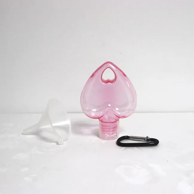 2025 Custom PETG Heart Shape Empty Hand Sanitizer Bottle with Hook 50ml Plastic Gel Bottle with Keychain