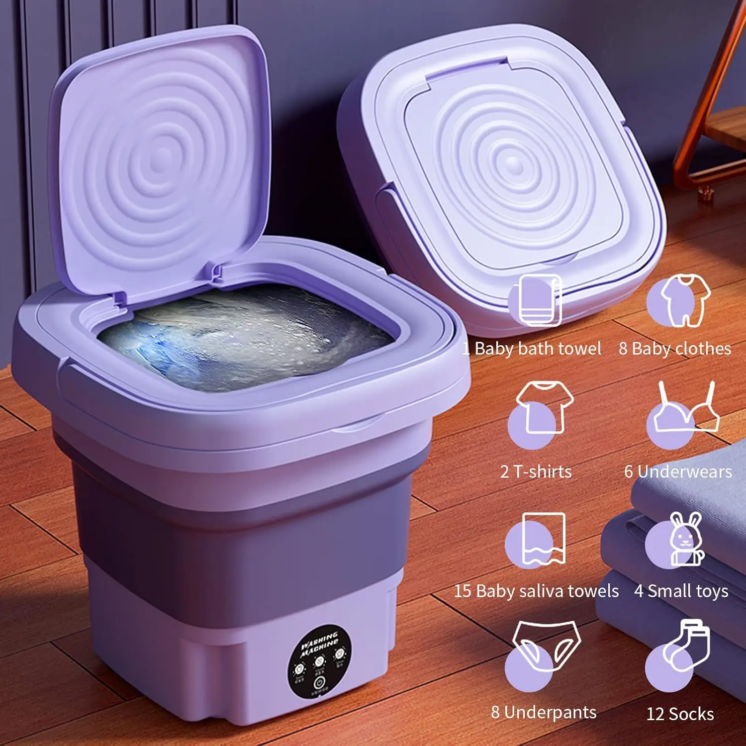 Hot Portable Clothes Socks Underwear Blue Light Washer Electric Ultrasonic  Cleaning Bucket Auto Disinfect Mini Washing Machine