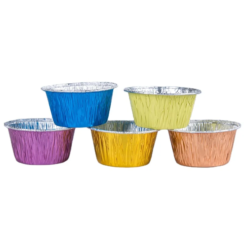 Fabricante Preço Barato Mini 80ml Muffin Cup Cakes Bakeware Mold Redondo Personalizado Colorido Descartável Bandejas de Alumínio para Assar