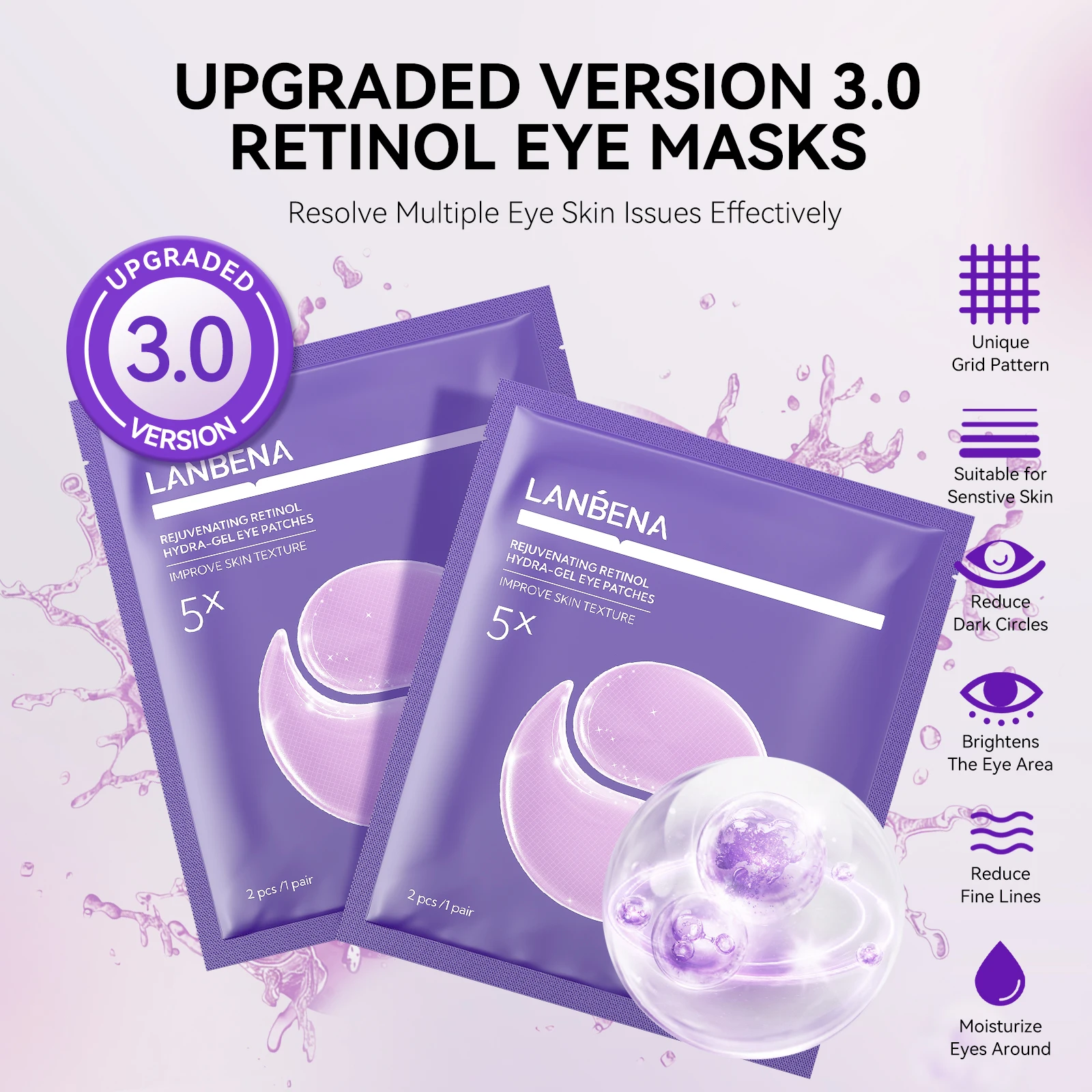 product lanbena new arrival eye patches for dark circles retinol hydrogel collagen label eye maskss-4