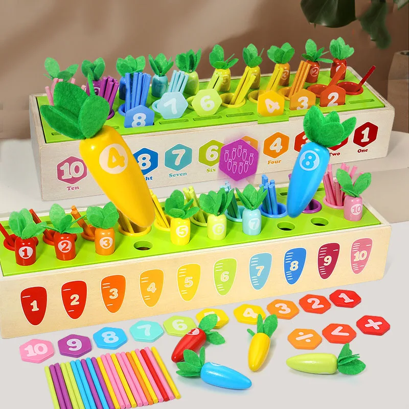 Montessori Wooden Counting Sticks Color Sorting Toy Intelligence Box Educational Toy For Preschool Children 1 to 3-year-old Kids