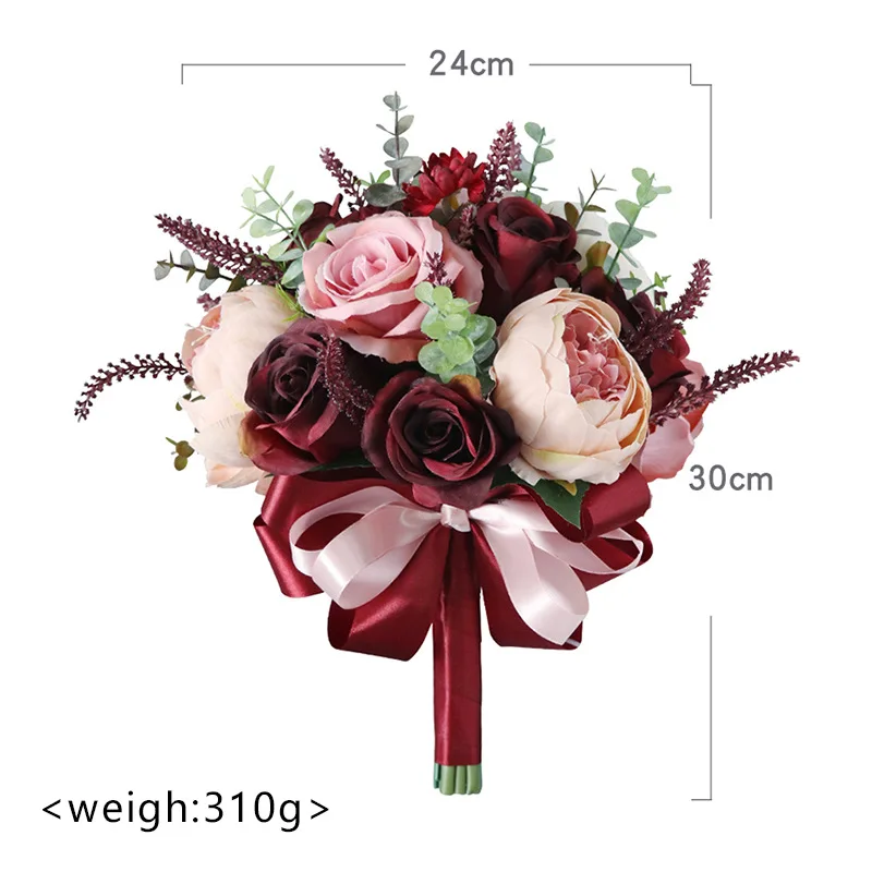 Bridal Rose Flowers Bouquet For Wedding Decoration Artificial Silk