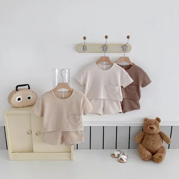 2025 New Summer Infant Clothes Outerwear Set Short Sleeve Baby Bodysuit Stylish Crawling Suit Knitted Fabric Baby Suit