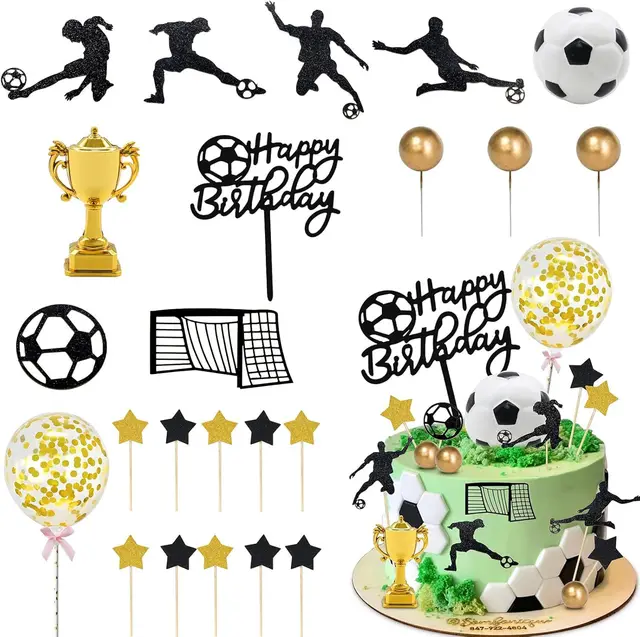 World Cup Basketball and Football Set - Suitable for Boys' Football-themed Birthday Party Cake Decoration Set Topper Cake