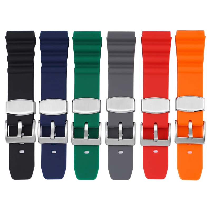 Bracelet Montre En Silicone Bleu 20 Mm - Boucle Argentée - étanche - Unisexe