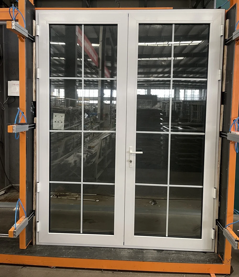 Minglei Large size exterior aluminum hinged door double pane tempered glass swing door with side light supplier