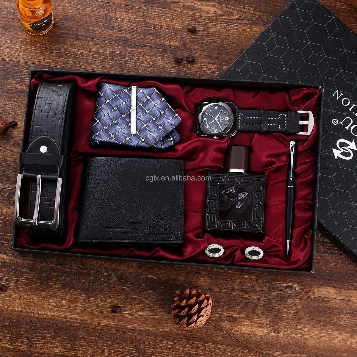 New Product Ideas 2024 Gift Men s Gift Set Wallet Belt Perfume Quartz 
