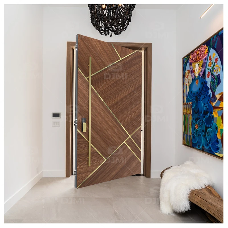 European Luxury House Front Modern Pivot Doors With Handle Wooden Entrance Door Modern Villa Main Door
