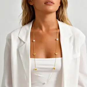 Minimalist Design Round Pearl Pendant Necklace Gold Plated Link Chain Heart Pendant Necklace Jewelry