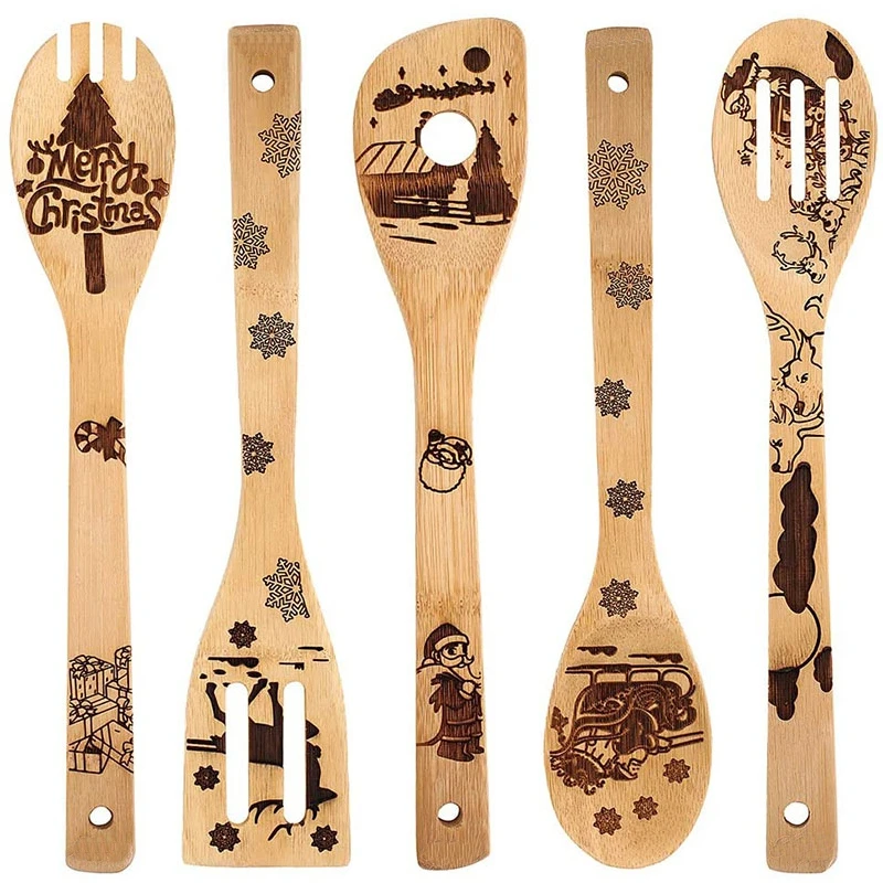1/5Pcs Cuisine Cuillère En Bois Bambou Cuisine Ustensile Outil FE 1/5Pcs Cuisine Cuillère En Bois Bambou Cuisine Ustensile Outil FE