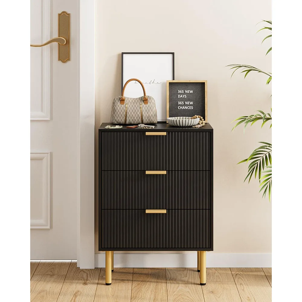 Modern Gold Frame Nightstand with 3 Storage Drawers Tall Bedside Table for Bedroom & Living Room MDF End Table Furniture factory