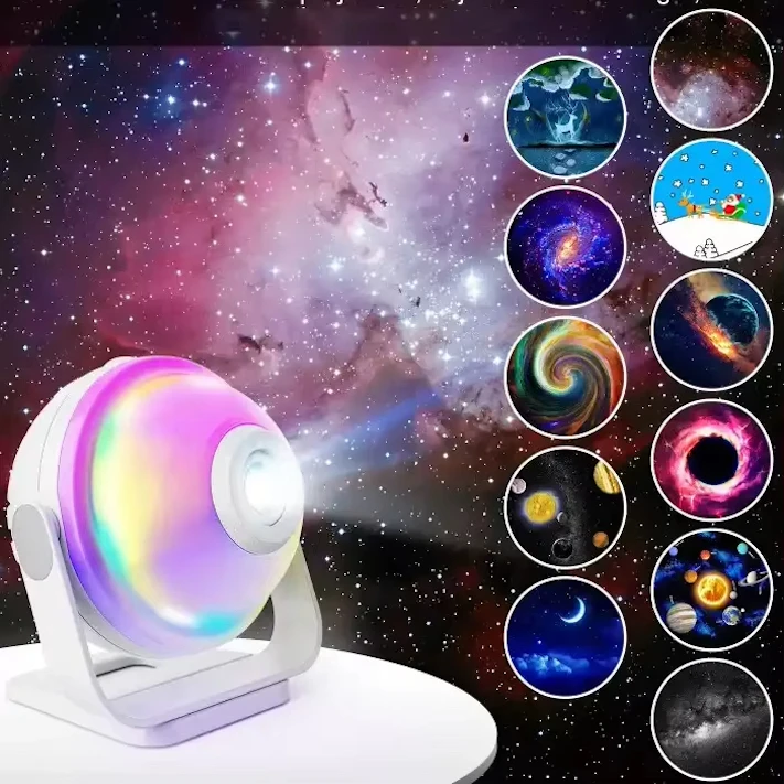 Dimmable Smart App remote control star projector starry sky stage lights with Music Speaker Led night light for kids gift