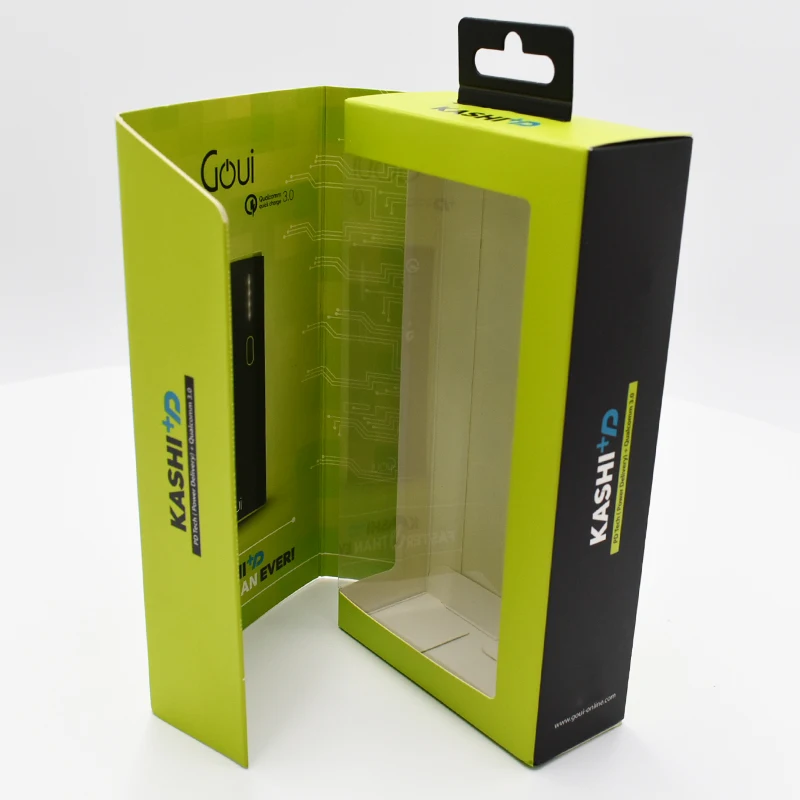 Custom Magnetic Hanger Paper Packaging Boxes for Power Bank Smart Electronic Portable Charger Cable Embossing Printing Handling details