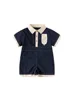 Short-sleeved one-piece shirt in navy blue