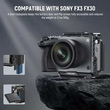 NEEWER FX3 FX30 Half Cage for Sony FX3 FX30 Camera, Aluminum Video Rig with NATO Rail, 3/8" ARRI, 1/4" Threads, Cold Shoe, Arca detail image