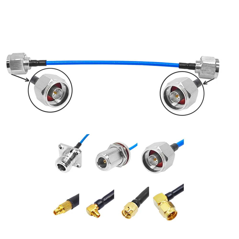 penyambung N ke N 15CM dengan Kabel Lompatan RF Koaksial RG402 Penyambung Lelaki N Kabel Biru RG402 RG141