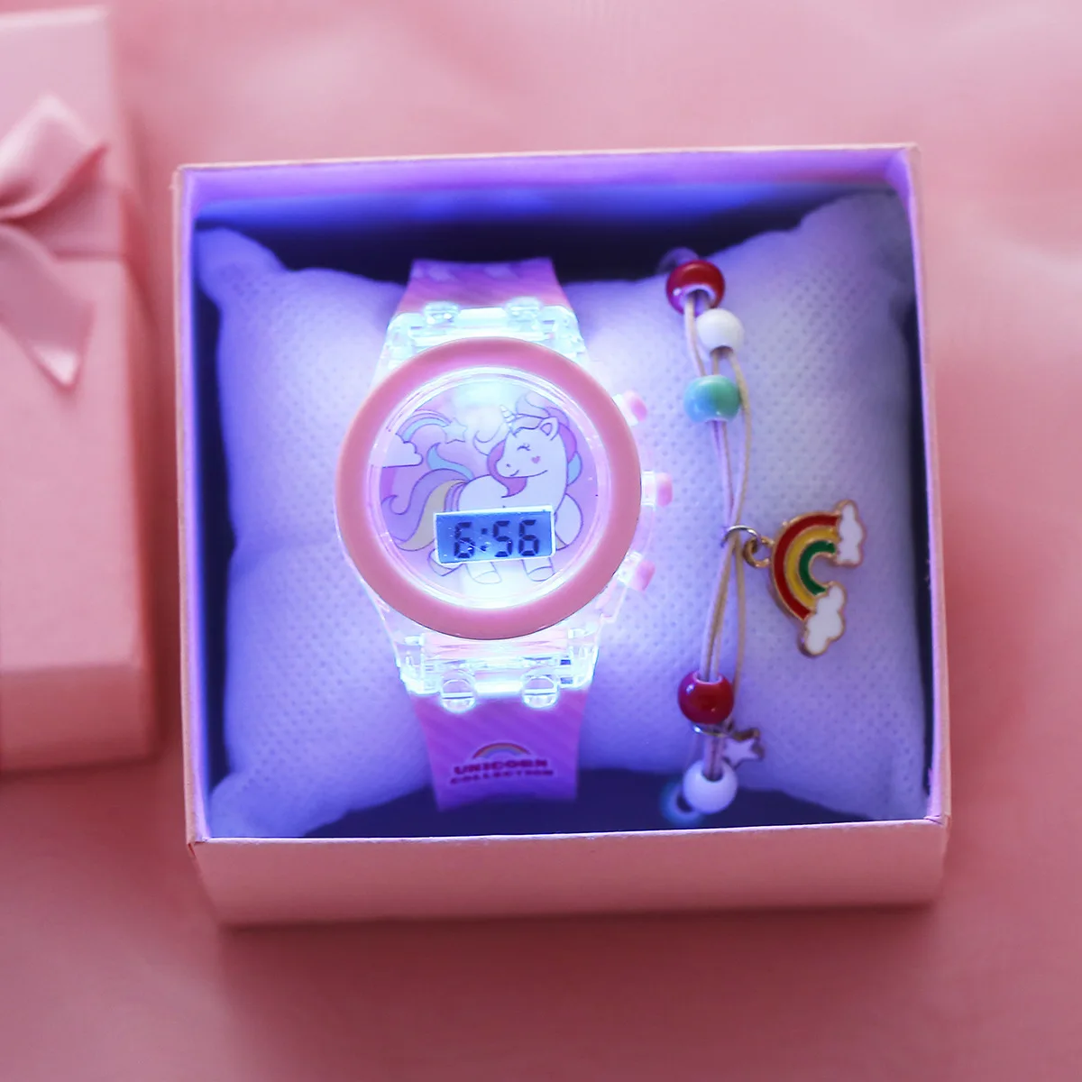 Luminous  Unicorn  Stars Rainbow Bracelet Watch Jewelry Set Best Gifts Sport Animal Shape  Cartoon Watches for Kids