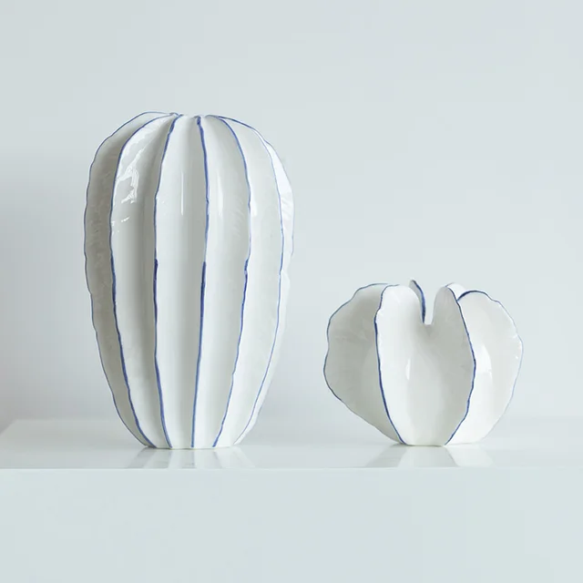 Modern white Ceramic Vase Carambola shape vase ,white nordic pottery, decorative vase set