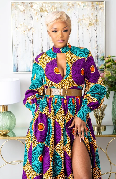 long sleeve ankara maxi dress Bekky Ankara Maxi Dress
