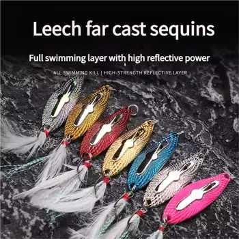 Long Cast Leech Spoon Lure with Feather Treble Hook, Freshwater Artificial Bait for Topmouth Culter, Mandarin Fish and Bass – Metal Jig – view 5