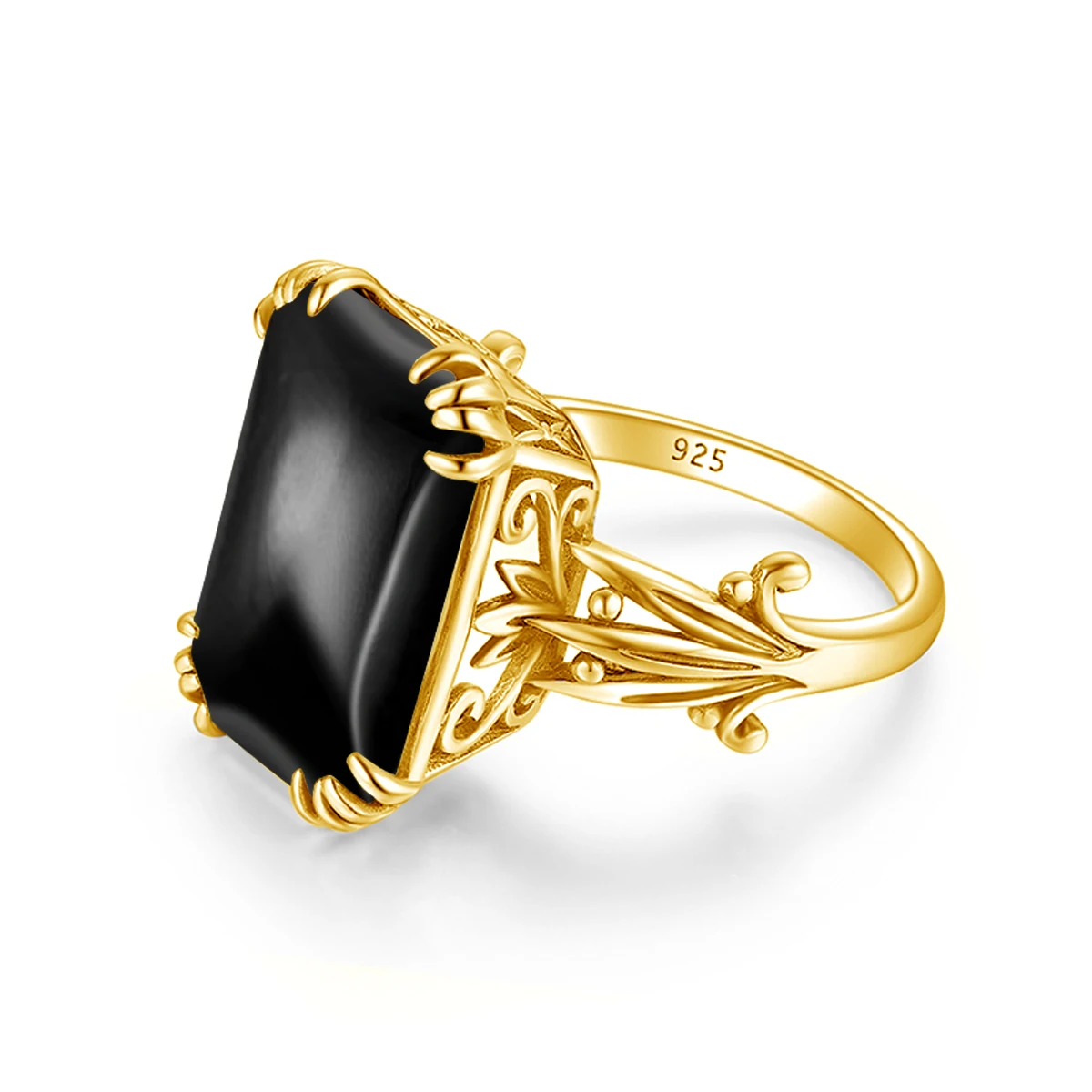 SZJINAO J126 Black Onyx 18K Gold Plated Ring, Vintage