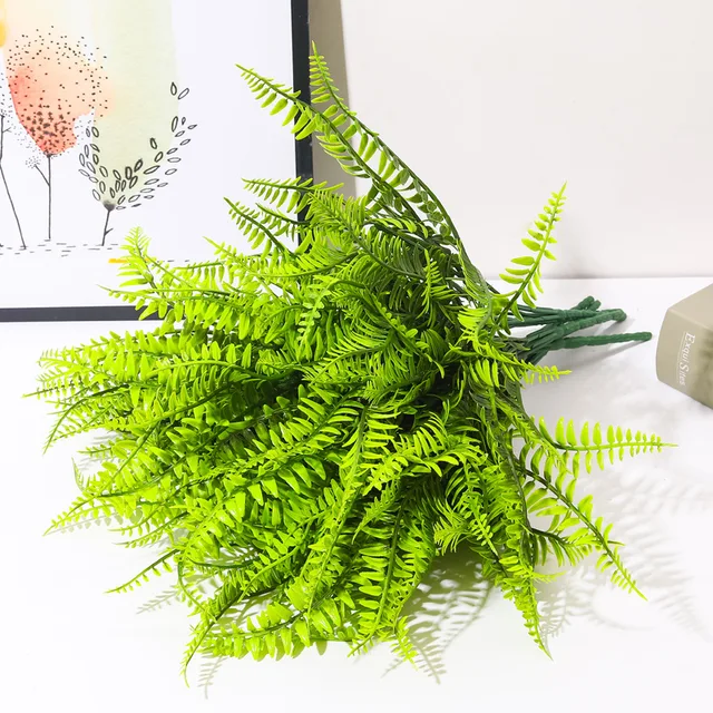 Wholesale Mini 7 Branches Greeny Plant Plastic Fern Leaves Plant For Background Wall Decor
