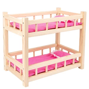 European Style Pink Wooden Doll Bed for Girls Double Layered Solid Wood Pretend Play Toy Cute Home Simulation Kids Furniture Toy