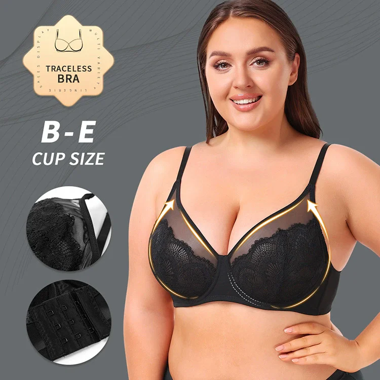 V210687 black lace push-up bra front view