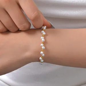 Creative Design 18k Gold Plated Stainless Steel Waterproof Jewelry Pearl Chain Bracelets Women Beads Bracelets