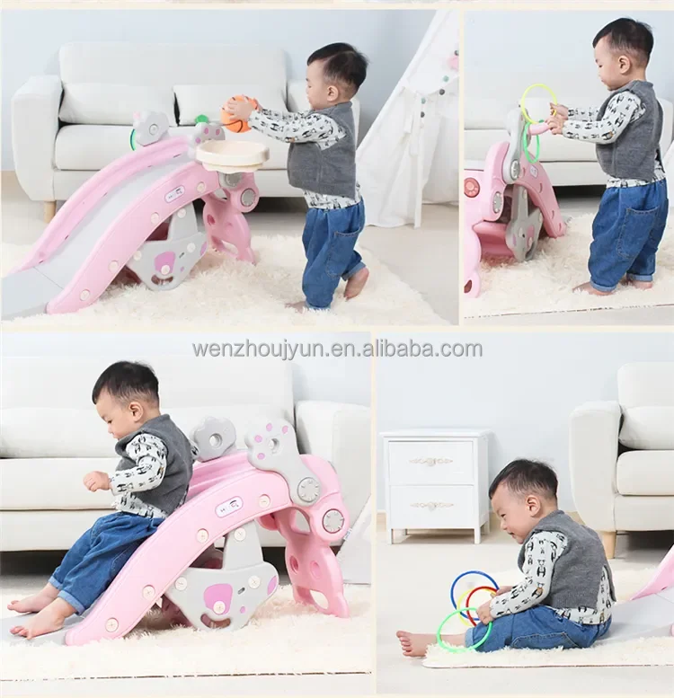Plastic Multifunctional Slide Combined With Rocking Function Animal Bear Swing Rocking Horse Set With Slide  2-in-1 for Kids