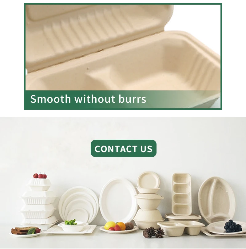 Custom 6x6 Inch Take Away Lunch Packing Fast Food Container Biodegradable Clamshell Bagasse Hamburger Sugarcane Burger