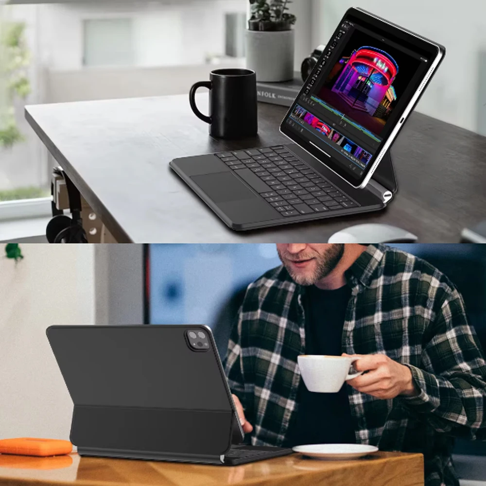 product for laudtec 109 inch pbk318 magic leather keyboard case for ipad 10th generation magnetic tablet cover touchpad trackpad rubber-11