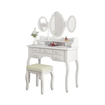 BEST-MEUBLE* Ensemble de coiffeuse et tabouret Blanc 100x40x146cm Paulownia|Table de maquillage
