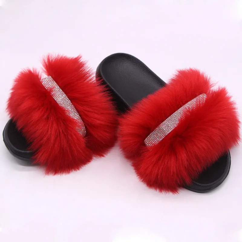 cheap faux fur slides