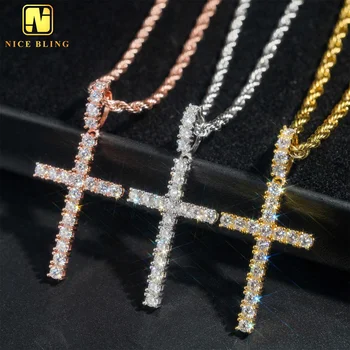 Classic Design Moissanite Cross Pendant Charms Pass Diamond Tester Wholesale Hip Hop Iced Out Rapper Jewelry Gifts For Men Women