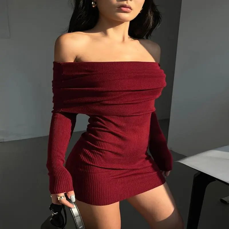 Wholesale New  Elegant Sexy Off Shoulder Slim Flare Sleeve Hip Prom Birthday Dress Party Glamour Ladies Dress for Women