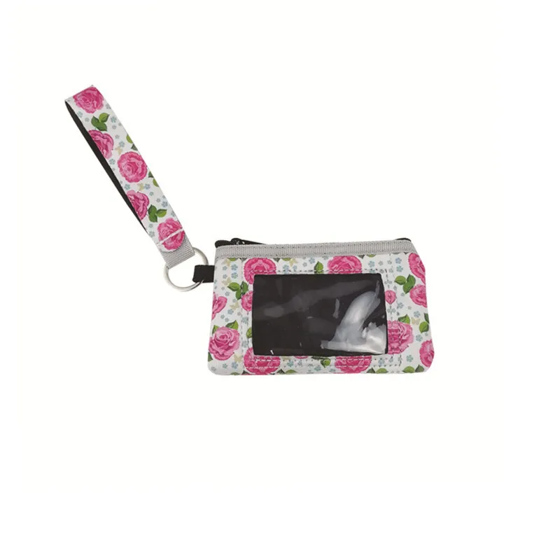 Sublimation Printing Neoprene Durable Small Zipper Wallet Women Girls Mini Purse Softball Keychain Card Coin Bags