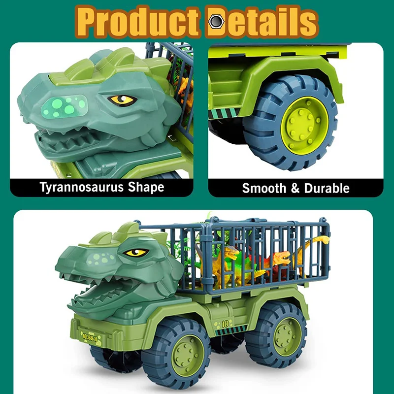 MewVeer Dinosaurier-Truck-Spielset – Großer T-Rex-Transporter Mit 15 Dino-Figuren, 4 Dino-Autos, Spielmatte & Eiern – Push-and-Go, Keine Batterien