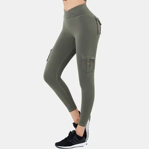 High Elasticity Solid Four-Way Stretch Plus Size High Waist Sexy Women Fitness Leggings Workwear Cargo Yoga Pants with Pocket