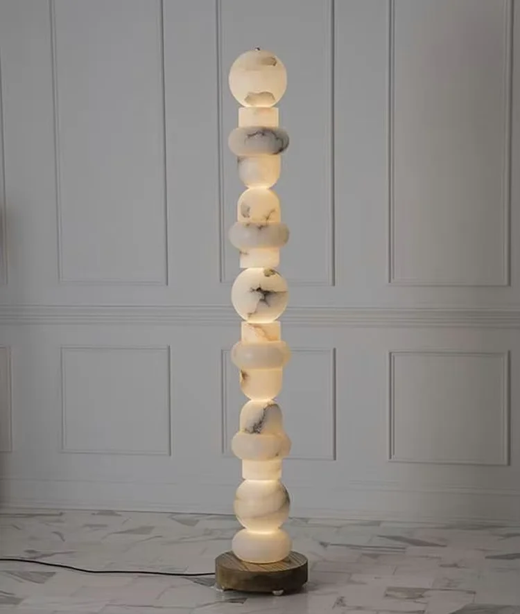 Luxury Designer Alabaster Floor Lamp for Living Room Hotel Villa Shopping Mall-Marble Stone Floor Standing Lamps